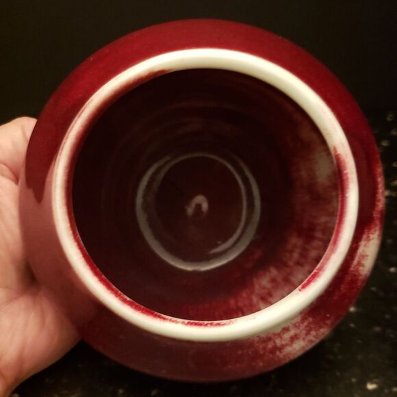 Ceramic Art Pottery Vase Celadon Ruby Red Glazed Signed Vintage - Picture 7 of 12